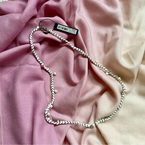 Ann Taylor Pearl Braided Chain Necklace | White Woven Cord Silver Tone